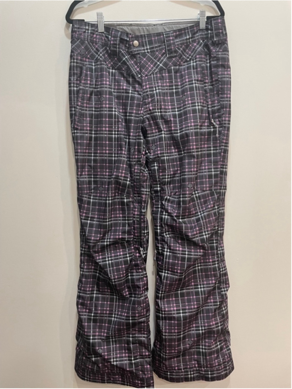 Betty Rides Y2K Plaid Snow Pants Pink M Snowboard Skater Adjustable Waist